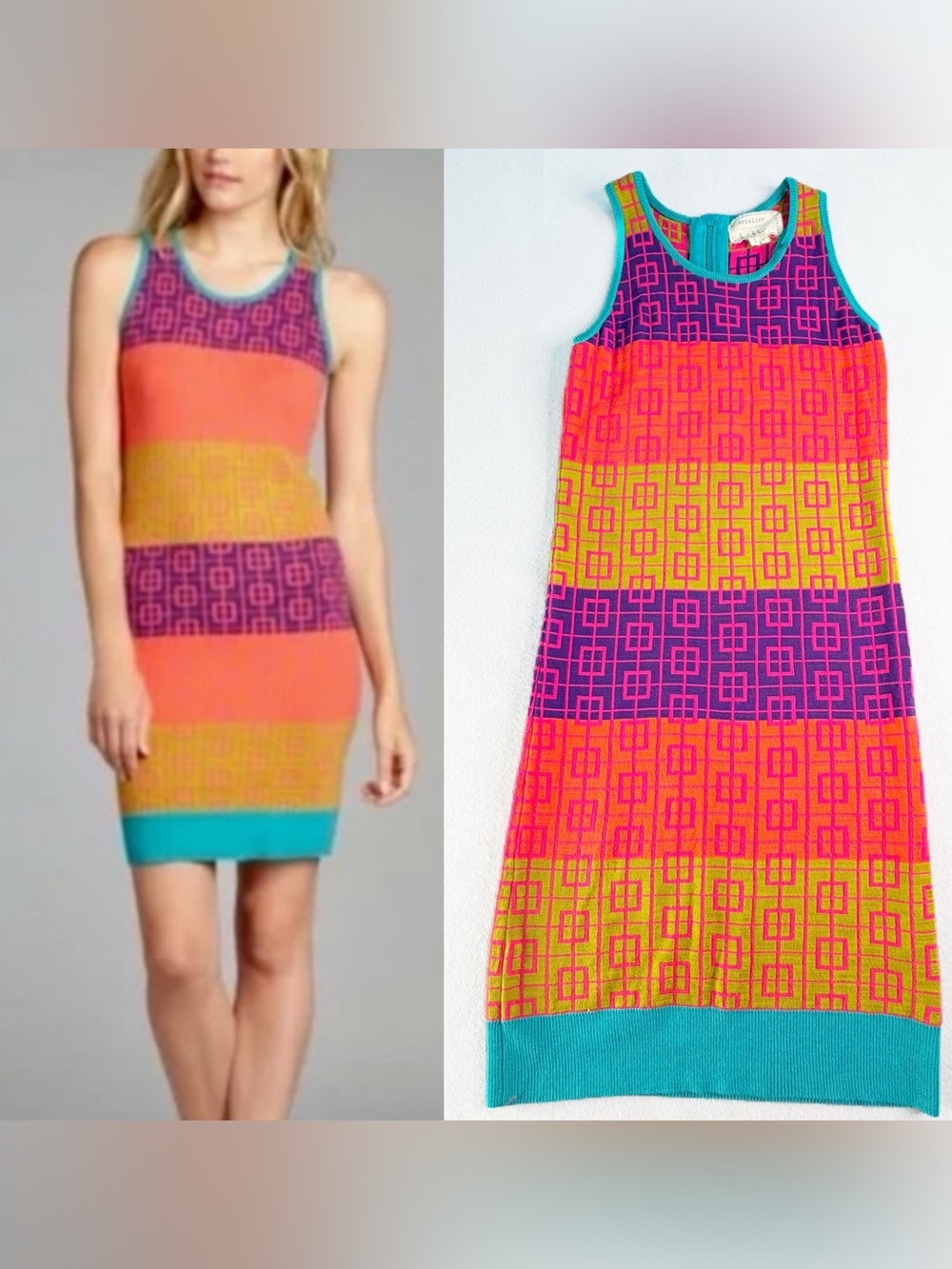 Atelier Nicole Miller Vibrant Knit Striped Sweater Dress Womens Size XS Iconic